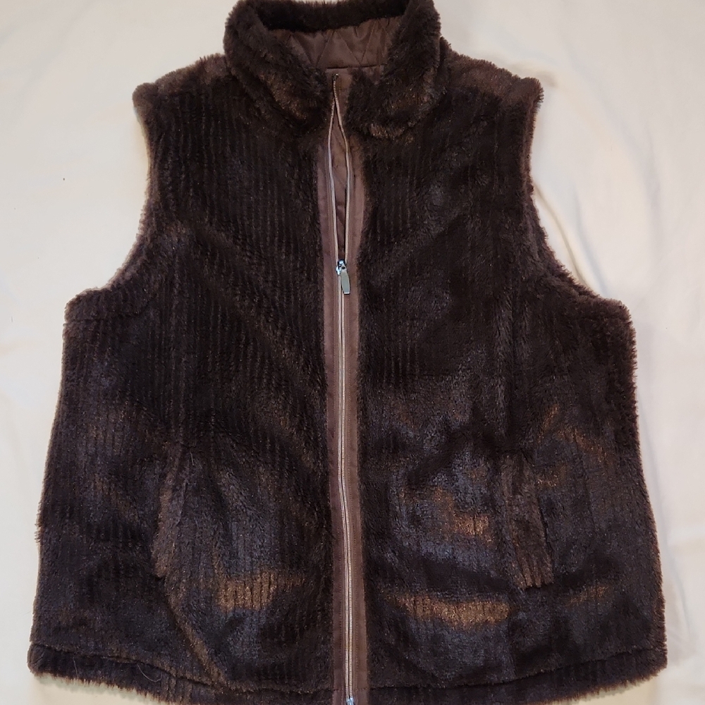 REVERSIBLE | Brown Faux Fur Vest | Sz XLrg | Vintage